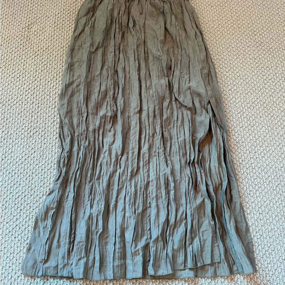 J. Crew Pleated Green Maxi Skirt
